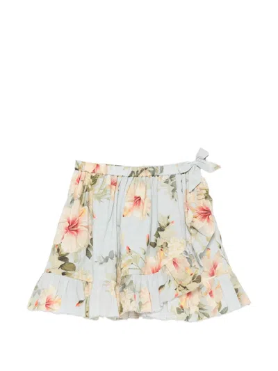 Zimmermann Kids' Floral-print Ruffled Skirt In Blue