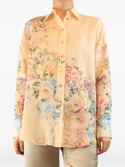 Pre-owned Zimmermann Floral-print Shirt In Orange