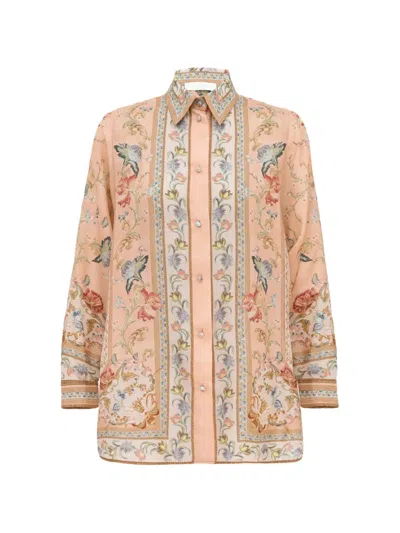 Zimmermann Floral-print Silk Blouse In Brown