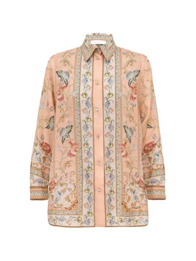 Zimmermann Floral-print Silk Shirt In Blush