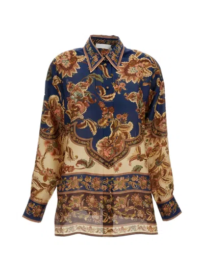 Zimmermann Womens Navy Jacobean Aster Printed Silk Shirt In Multi