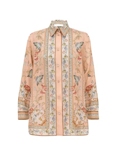Zimmermann Womens Pink Tapestry Floral Roselight Printed Silk Shirt In Multi