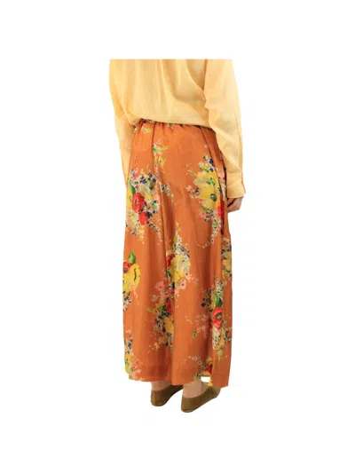 Pre-owned Zimmermann Floral-print Silk Trousers In Orange
