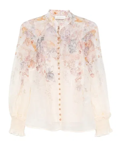 Zimmermann Floral-print Silk-blend Shirt In Neutral
