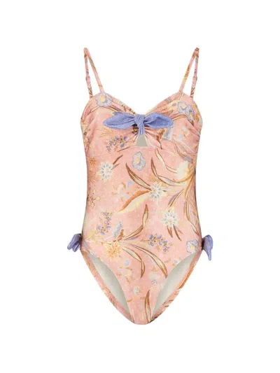 Zimmermann Kids' Floral-print Swimsuit In Gold