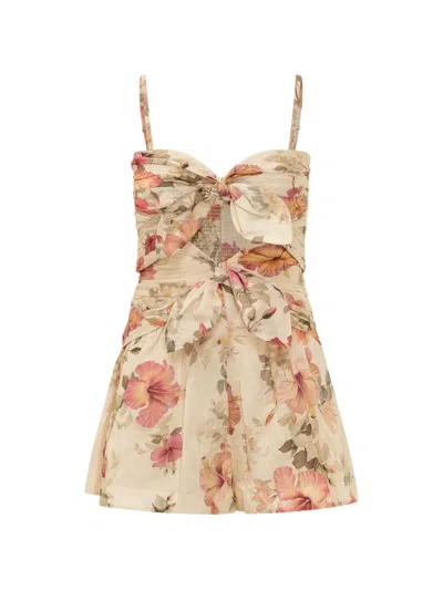 Zimmermann Floral-print Tie-front Playsuit In Multi