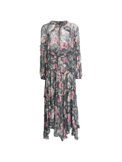 Pre-owned Zimmermann Floral-print Tiered Dress In Grey