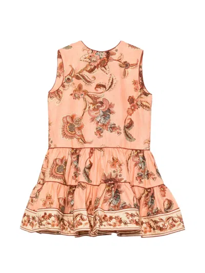 Zimmermann Kids' Floral-print Tiered Dress In Orange