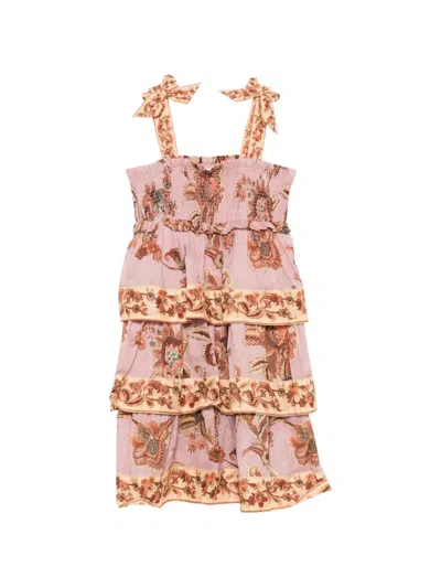 Zimmermann Kids' Floral-print Tiered Dress In Pink