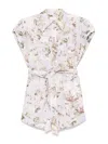 Zimmermann Floral Print Linen Playsuit With Belted Waist And Short Sleeves In Metallic