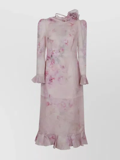 Zimmermann Crush Ruffled Floral Linen And Silk Midi Dress In Purple