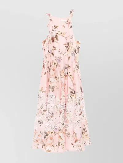 ZIMMERMANN FLOWER EMBROIDERY MIDI DRESS