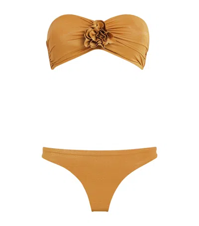 Zimmermann Flower Lucky Bandeau Bikini In Yellow