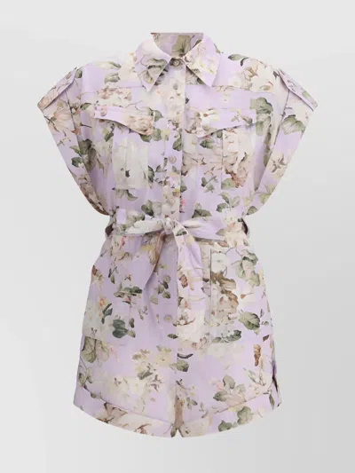 ZIMMERMANN FLOWER PATTERN PLAYSUIT POCKETS