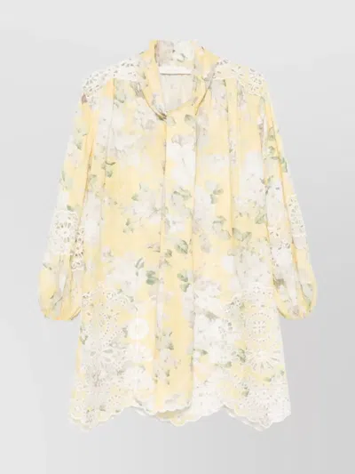 ZIMMERMANN FLOWER PRINT COLLAR BOW MINI DRESS