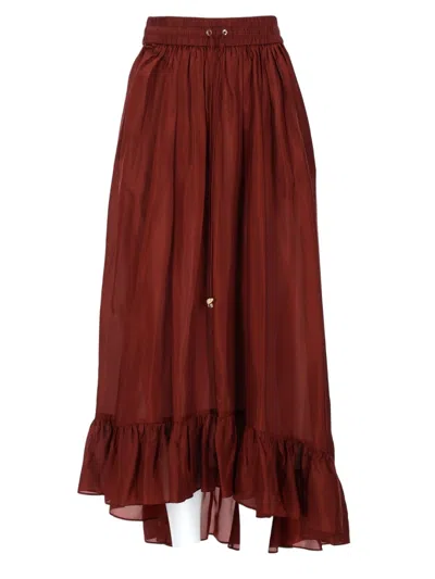 Zimmermann Flowing Maxi Skirt With Ruffled Hem And Gathered Waistband In Red
