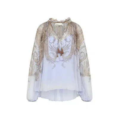 ZIMMERMANN ZIMMERMANN FLOWY GRADIENT BLOUSE WITH RUFFLED NECKLINE