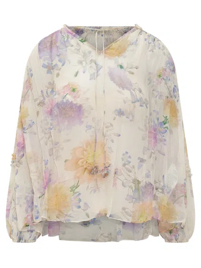 Zimmermann Flowy V-neck Blouse With Wide Sleeves In Purple