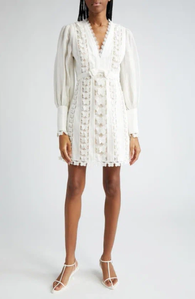 Zimmermann Flutter Butterfly Lace Long Sleeve Linen Dress In Natural