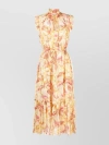 ZIMMERMANN FLUTTERING MIDI DRESS WITH V-NECK AND TIE COLLAR