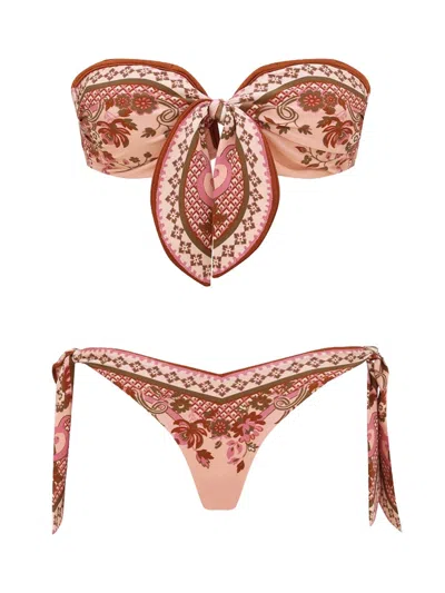 Zimmermann Foulard-detail Bikini Top & Slip Set In Pink