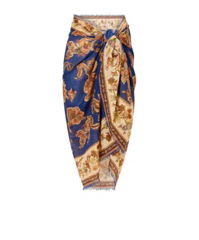 Zimmermann Frayed Printed Cotton Pareo In Purple
