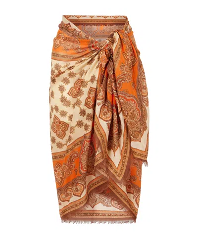 Zimmermann Frayed Printed Cotton Pareo In Brown