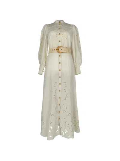 Pre-owned Zimmermann Freja Embroidered Maxi Dress In Neutrals