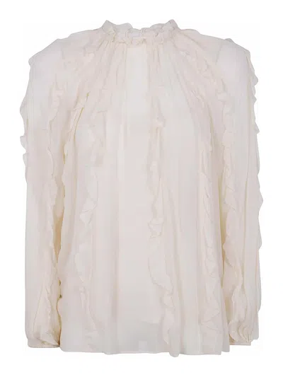 Zimmermann Frill Billow Blouse In Nude & Neutrals
