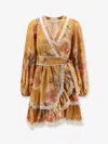 Zimmermann Ascension Lace-trimmed Tiered Printed Cotton-voile Mini Wrap Dress