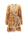 Zimmermann Ascension Lace-trimmed Tiered Printed Cotton-voile Mini Wrap Dress In Multi