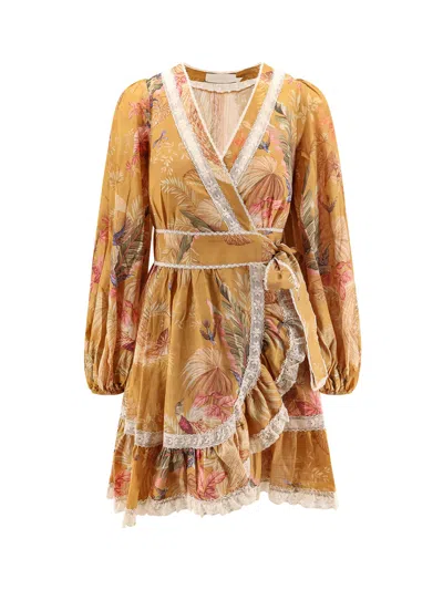 Zimmermann Frill Cotton Short Dress With Floral Print