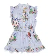 Zimmermann Girl's Everley Frill Floral-print Playsuit In Blue