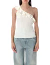 Zimmermann Rhiannon One-shoulder Ruffled Ribbed-knit Top In Neutral