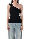 Zimmermann One-shoulder Ruffle Top With Ribbed Texture In Black