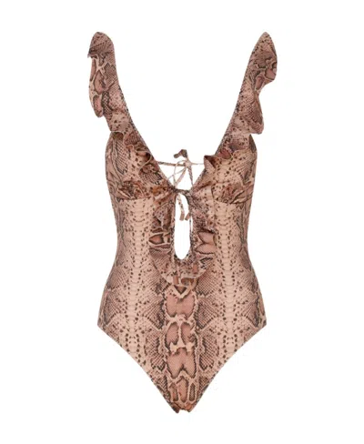 Zimmermann Frilly One-piece Swimsuit In Nude | ModeSens