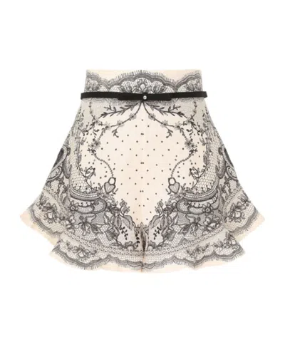 Zimmermann Womens Crush Floral-pattern Belted Frilled Linen Shorts Ivory Locket In White