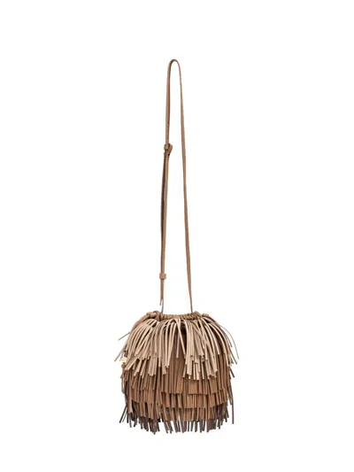 Zimmermann Fringe-trimmed Leather Bucket Bag In Brown