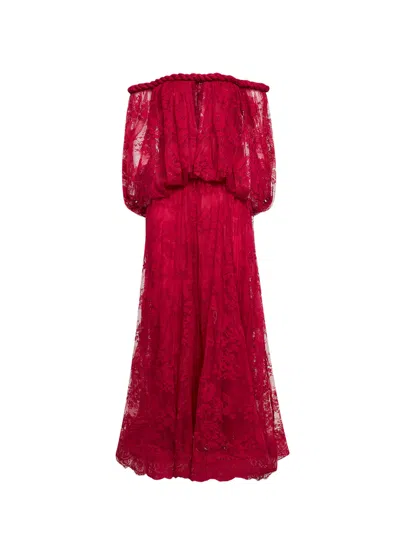 Zimmermann Fuchsia Lace Luna Billow Gown In Red