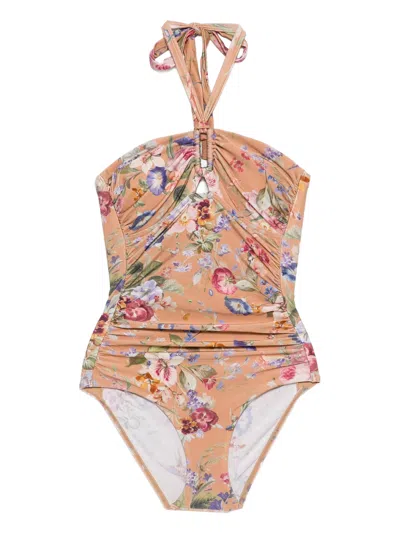 Zimmermann Full Coverage Halter Swim Bottoms With Removable Cups In Orange