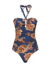 Zimmermann Full Coverage Swim Top With Removable Cups And Halter Tie In Blue