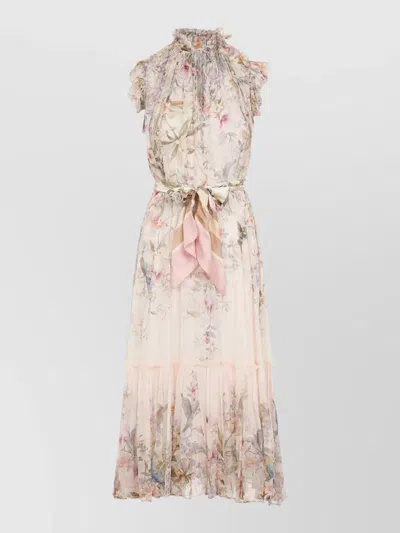 Zimmermann Garden Tiered Floral Scarf Detail Dress In Neutral