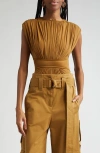 Zimmermann Silk Jersey Bodysuit With Gathered Detailing In Khaki