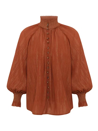 Zimmermann Gathered Cold Shoulder Mini Top In Size 0 In Marrone