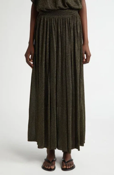 Zimmermann Gathered Metallic Knit Maxi Skirt In Metallic Black/gold
