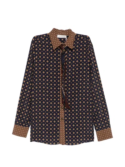 Zimmermann Geometric-print Pussy-bow Shirt In Brown