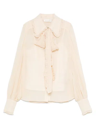 Zimmermann Georgette Bow Shirt In Nude