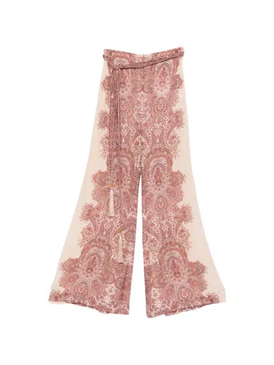 Zimmermann Georgette Paisley-print Trousers In Pink