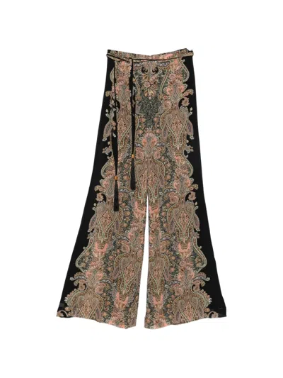 Zimmermann Georgette Paisley-print Trousers In 블랙