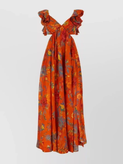Zimmermann Floral Silk Maxi Dress In Brown